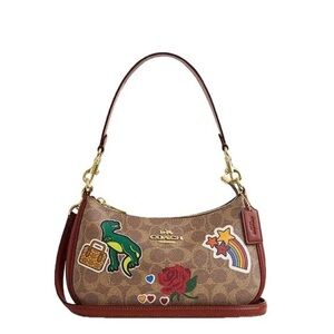 Coach Brown Shoulder Bag with Colorful Patches